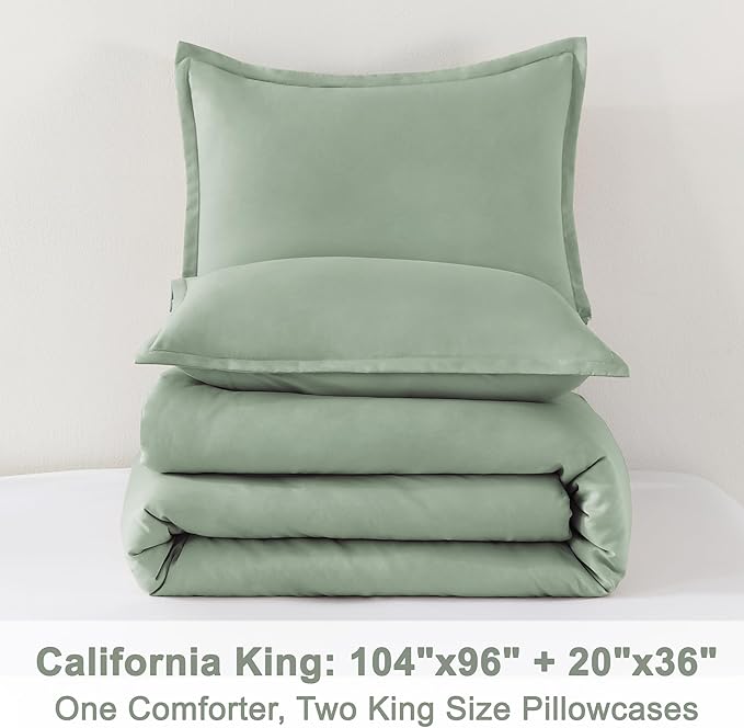 Litanika California King Comforter Set Sage Green - 3 Pieces Cal King Lightweight Solid Bed Comforter, Oversized Fluffy Down Alternative Comforter Quilt Blanket Bedding Set