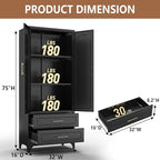 Kitchen Pantry Cabinet, 75" Tall Metal Pantry Cabinet with Two Drawers, Food Cupboards with Doors and Shelves, Freestanding Storage Cabinets for Dining, Living Room, Black, Assembly Required