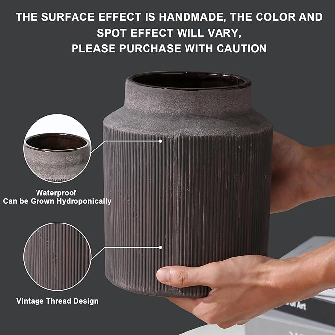 Farmhouse Vase for Home Decor, Vintage Rustic Terracotta Flower Vase Suitable for Home Decor, Living Room, Shelf, Dining Table. Large 7.2 * 9 in