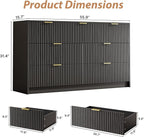 Black 7 Drawer Dresser for Bedroom, Modern Fluted Dresser with Gold Metal Handles, Wide Chest of Drawers for Bedroom, Living Room, Entryway, Hallway, 55.9" L x 15.7" D x 31.4" H