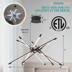 Kinglong Modern Led Ceiling Light Dimmable Black Chandelier Embedded Installation Fixture,Sputnik Pendant Light Pluggable New Art Lamp for Kitchen,Living Room Decoration Easy to Install(12 Heads)