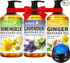 3 Pack Massage Oil for Massage Therapy,Sore Muscle Arnica Oil & Relaxing Lavender Oil & Ginger Oil Lymphatic Drainage & Massage Ball,Lymphatic Drainage Massager Body Oil,Massage Kit Gifts for Women