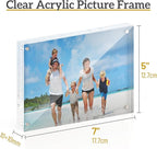 5x7 Acrylic Picture Frame 3 Pack, 20mm Thick Magnetic Double Sided Display 20% Thicker- Frameless Clear Transparent Photo Frame for Desktop/Tabletop, Self Standing with Microfiber Cloth
