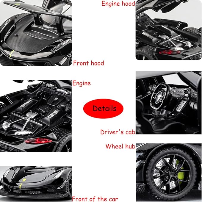 Toy Cars Model Jesko Black Alloy Collectibles Die-cast Vehicles with Sound and Light