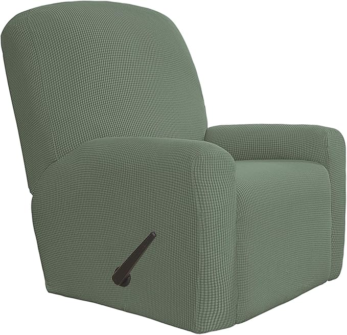 Easy-Going 4 Pieces Oversized Recliner Stretch Sofa Slipcover Sofa Cover Furniture Protector Couch Soft with Elastic Bottom Polyester Spandex Jacquard Fabric Small Checks Greyish Green, X-Large