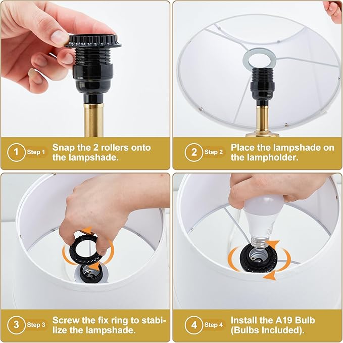 Touch Lamps for Nightstand Set of 2 - Gold Table Lamp for Bedroom 3 Way Dimmable Bedside Lamps with USB C+A Ports - Lamps for Night Stands Living Room End Table,2 LED Bulbs Included