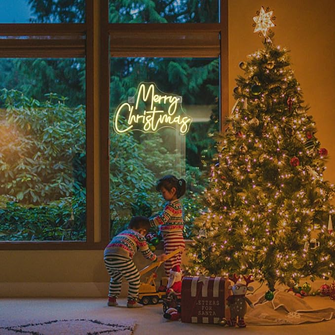 WLHOPE Merry Christmas Neon Sign Dimmable Neon Signs For Wall Decor Led Lights For Christmas Bar Man Cave Club Party Room Shop Window Bedroom Decoration Gifts USB Powered 12.6x16.14in