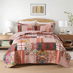 Cotton Bedspread Quilt Sets Reversible Bedding Coverlet Sets 3 Pieces Gorgeous Vintage Damask Red Patchwork Bedspread, Queen Size