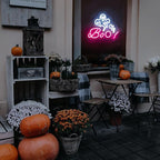 HRGXYUN Halloween Dimmable Ghost Neon Sign, Pink Boo Neon light for Wall Decor,Custom Neon Sign for Bar Club Ghost Room Decoration,5V USB Power 11.8 * 9.85in