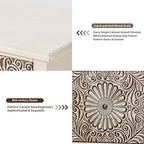 HOMPUS White Nightstand with Drawer & Storage, Fully-Assembled Flower Motif Night Stand for Small Spaces, 2 Drawer End Table with Storage for Living Room, Bedroom, Distress White