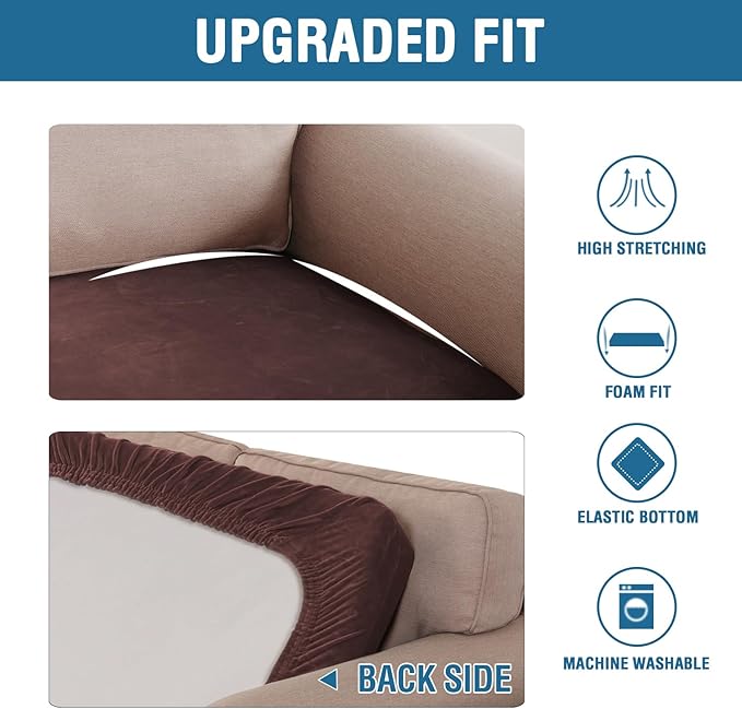 H.VERSAILTEX Velvet Stretch Individual Couch Cushion Cover Plush Slipcover for Loveseat Sofa Furniture Protector Seat Cover (1 Piece Loveseat Cushion Cover, Brown)