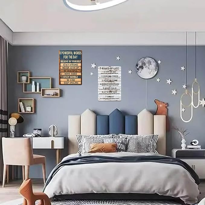 Motivational Metal Tin Sign - 8 Powerful Words for The Day Posters - Inspirational Wall Art Positive Quotes for Home Gym Office Classroom Decor Durable Rustic Wall Decor for Teens Adults 8x12 Inch