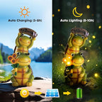 Garden Turtle Outdoor Statues, Solar Garden Statue Two Sweet Frog Face Turtles Decor with 3 LED Lights, Unique Art Resin Gifts for Patio Lawn Porch Yard