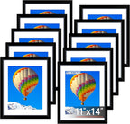 FIXSMITH 11x14 Picture Frame Set of 10, Black Photo Frames Bulk with HD Plexiglass, Display Pictures 8x10 with Mat or 11x14 Without Mat, Multi Picture Frames Collage for Wall Decor
