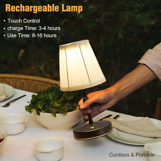 5W LED Cordless Mini Lamp,3000 mah Battery Operated Lamps,3 Color Temperature Dimmable Table Light,Small Rechargeable Lamp,Kitchen Lamps countertop,Restaurant (Black)