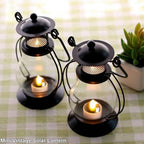 Solar Hanging Lanterns Outdoor Waterproof, Vintage Mini Metal Lantern with Flickering Solar Powered Tea Lights, Perfect Chargeable Solar Lights for Backyard Patio Garden Fence Tree Decoration-4Pack