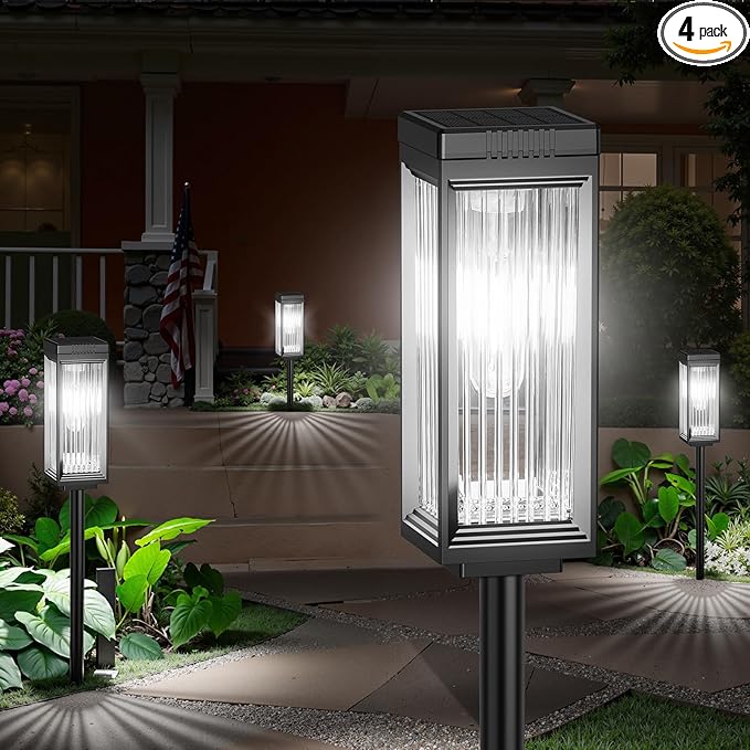 Solar Pathway Lights Outdoor, 4 Pack Upgraded Solar Lights Outdoor Waterproof, Bright Up to 15 Hrs Auto On/Off Garden Light for Yard Patio Lawn Path Walkway Driveway Outside Decor(Cool White)