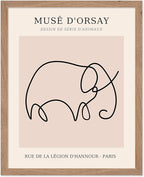 Poster Master Vintage Poster - Retro One Line Elephant Drawing Print - Elephant Art - Minimal Gift for Men, Women, Animal Lover - Abstract Wall Decor for Home, Office, 8x10 Beige Framed