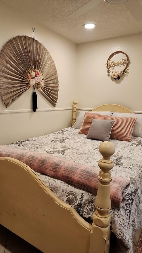 Fan Wall Decor, Japanese Giant Fan, Large Bamboo Fan Wall Art For Boho Hanging Headboard, Decorative Folding Fans For Over Bed, Asia Trending (Gray 60inch)