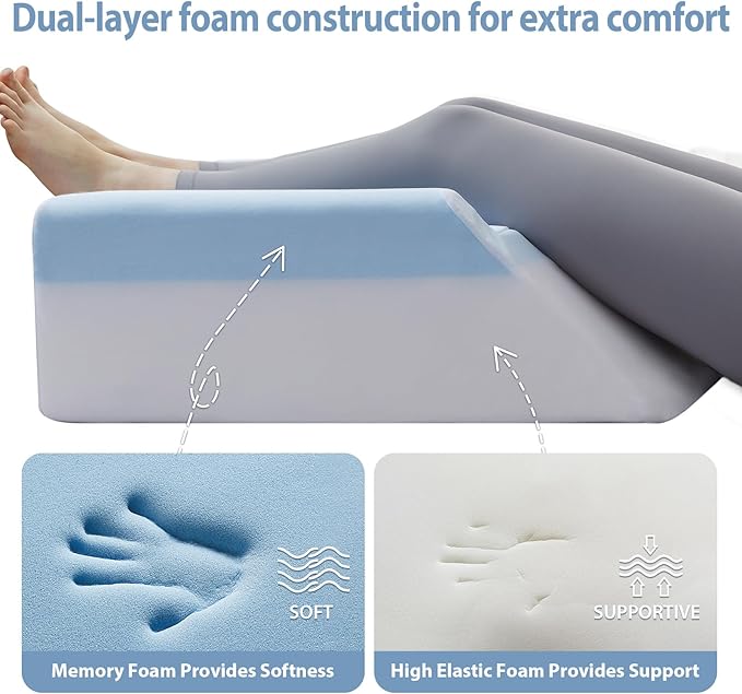 Leg Elevation Pillow for Blood Circulation After Surgery, Memory Foam Knee Wedge Pillow for for Swelling, Back Pain, Foot Injury, Rest