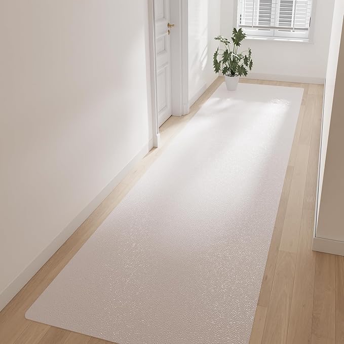 Runner Rug for Hallway, 3' x 10' Waterproof Area Rug for Living Room, Non-Slip Vinyl Hard Floor Protector Mat for Under Dining Table, Runner Rug for Entryway, Indoor Outdoor Mat (White)
