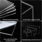 8.5x9x9.5 Inch Acrylic Risers Display Stands 3pcs, Rectangular Display Risers 3 Steps, Clear Acrylic Stand for Brand Store, Retails