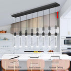 8-Lights Modern Crystal Chandeliers for Kitchen Island Pendants Lighting Fixture for Dining Room LED Ceiling Light for Hallway Foyer 6000K Black