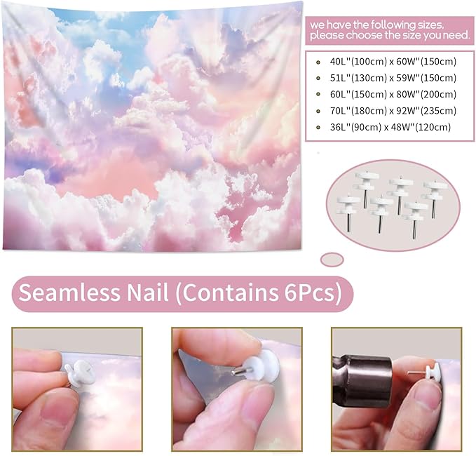 HVEST Pink Cloud Tapestry Colorful Abstract Clouds Natural Landscape Tapestries Wall Hanging for Bedroom Living Room Teen Dorm Indie Decor Poster Blanket,92.5x70.9 Inch