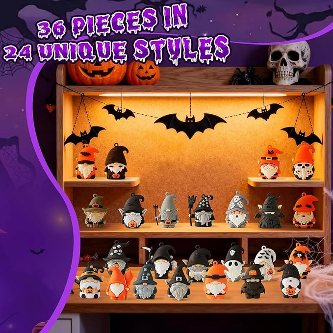 24PCS Halloween Mini Gnome Ornaments, Suitable for Halloween Party Small Gifts, Birthday Gifts Boys and Girls, Classroom Rewards,Candy Bags Collectible Animals Figurine Doll