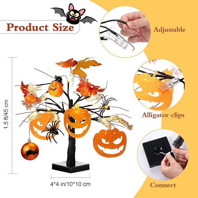 Mudder Money Holder Tree Present Card Holder with 12 Clear Clips LED Birch Twig Lights Tabletop Display Tree for Christmas, Valentines, Memo, Photo, Wedding(Fresh Style,Black, Warm White)