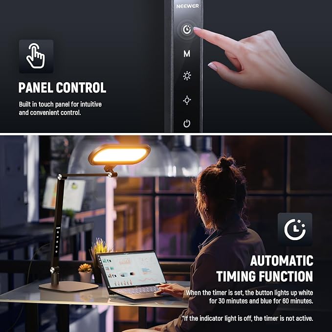NEEWER Basics 16W LED Desk Lamp for Home Office Video Conference Reading Lighting, Eye Caring Foldable Double Sided Dimmable Touch Table Ring Light with Stand Memory Timer 5 Color Modes CRI95, FR16