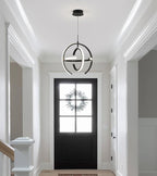 Q&S Modern Led Chandelier,Black Round Globe Hanging Pendant Light for Entryway Kitchen Island Dining Room Living Room Stairway