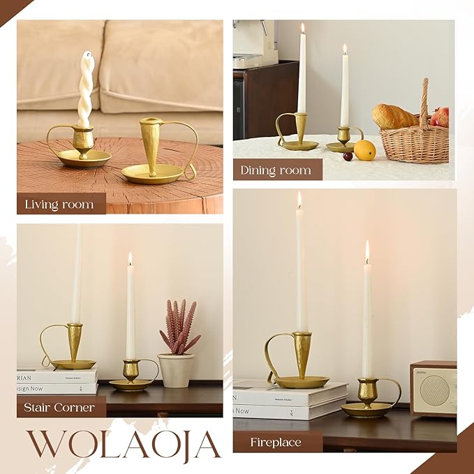 Candle Sticks Holder Decor, Set of 2 Vintage Gold Candle Holders, Modern Decorative Tapered Candlestick Holders Centerpiece for Dining Table Centerpiece, Party Decor