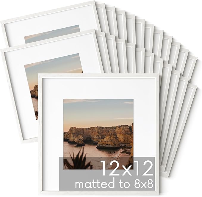 HAUS AND HUES Square Picture Frames 12 x 12 Set of 25 - Photo Gallery Wall Frame Set, Wood Frames With Mat, White Oak