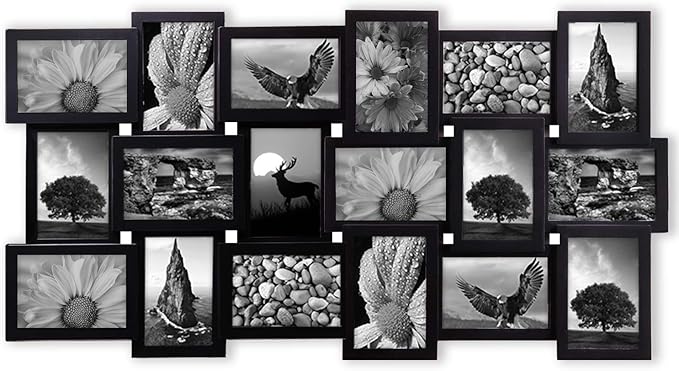 Jerry & Maggie 4X6 Collage Picture Frames for Wall Decor, 18 Opening Collage Wall Hanging for 6x4 Photo, Multi Picture Frame Set with One-piece Design Black