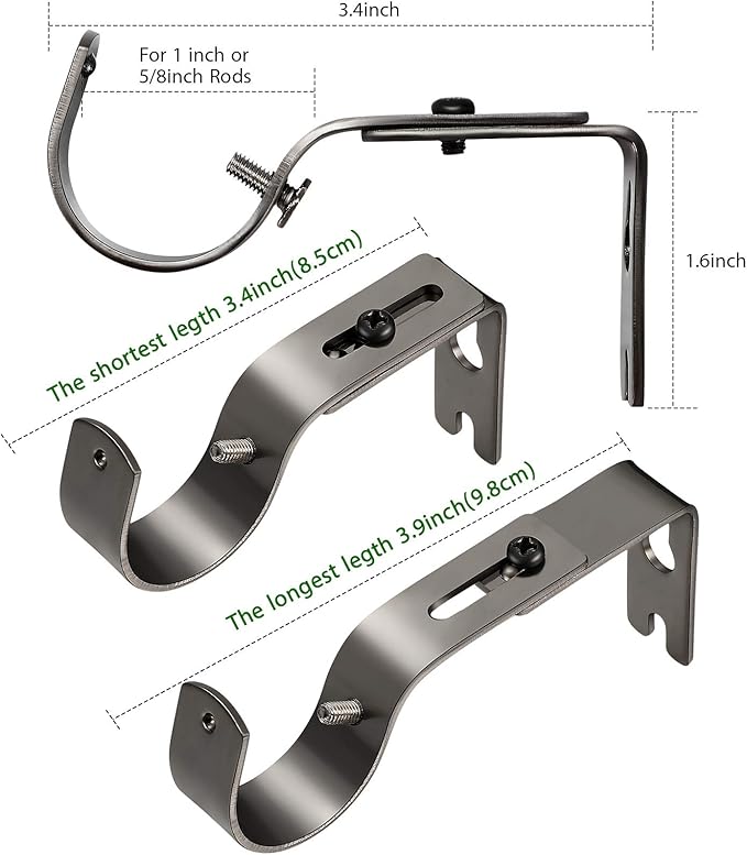 Frienda 6 Pcs Curtain Rod Brackets Adjustable Holder Wall for 1 Inch Diameter Curtain Rod General Bracket Hooks with Screws (Plating Black)