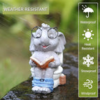 Elephant Statue Solar Outdoor Garden Decor, Funny White Elephant Gifts for Women, Mom, Grandma or Birthdays,Elephant Decor Ornament for Yard Art Balcony Patio Porch Lawn & Home House