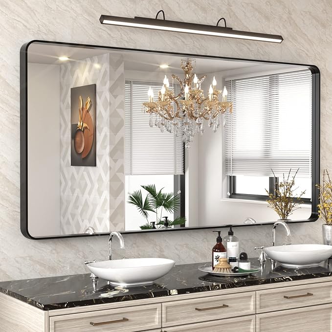 WEER Black Bathroom Mirror 72x36 Inch, Black Metal Framed Mirror for Wall, Large Rounded Rectangle Matte Black Vanity Mirror Farmhouse, Anti-Rust, Tempered Glass, Hangs Horizontally or Vertically