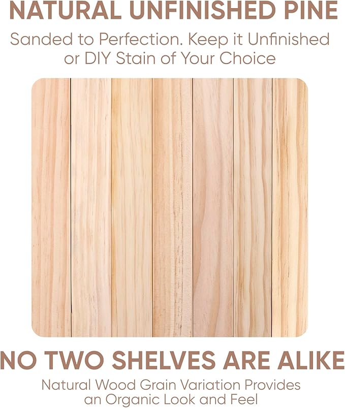 Homeforia 42 inch Wood Floating Shelf, High End Solid Natural Wood 42inch Large Floating Shelves for Wall Mounted, Unfinished Wooden Floating Shelves, Heavy Duty Bracket, 42 X 6.5 X 1.75 in, Set of 3