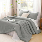Litanika Comforters Grey Twin/Twin XL Size, 2 Pieces Lightweight Solid Bedding Set & Collections, All Season Fluffy Bed Set (66x90In Comforter & 1 Pillowcase)