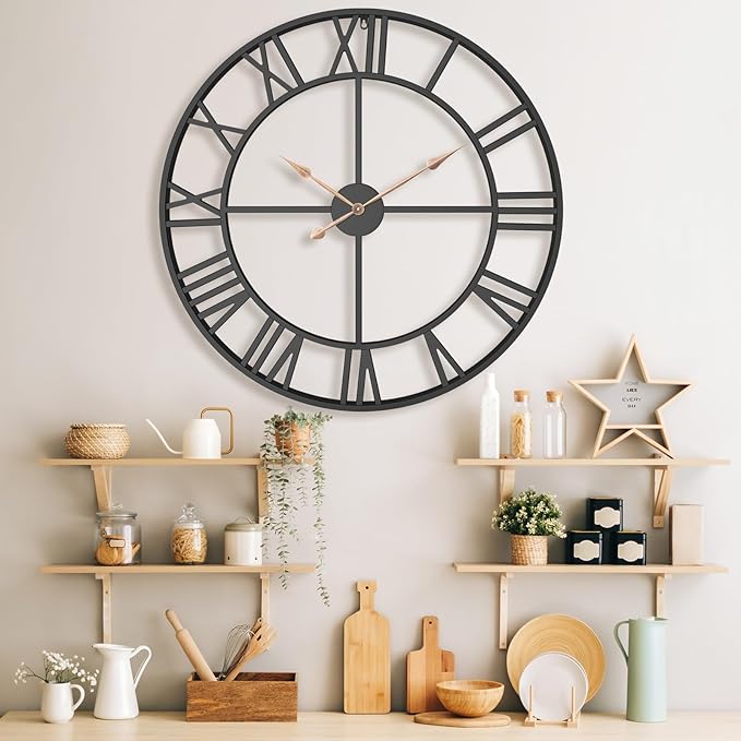 36 Inch Extra Oversized Large Giant Modern Decorative Wall Clock,Vintage Industrial Farmhouse Black Metal Big Roman Numeral Large Clocks for Living Room Decor,Entrance Fireplace,Dinng Room