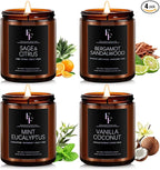 Scented Candles Set, Candles for Home Scented Soy Wax Candles, 4 Pack 28 Oz Aromatherapy Candles Gift Set for Women Men (Sage/Vanilla/Mint/Sandalwood)