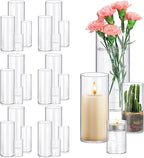 24 Pack Glass Cylinder Vases 4,6,8,10 Inch Tall Clear Flower Vase Hurricane Floating Candle Holder for Table Centerpiece Wedding Home Decor