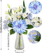 Nubry Fake Artificial Flowers in Vase,Faux Silk Dahlia Flower Bouquet Floral Arrangement Fake Plant Decor for Tables Centerpieces,Home Office Party Wedding Decor(Blue with Vase)