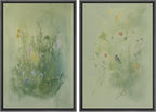 SIGNFORD Framed Canvas Print Wall Art Set Whimsical Green Wildflower Illustration Modern Art Decorative Nordic Nature for Living Room, Bedroom, Office - 16"x24"x2 Black