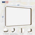 WEER Bronze Framed Modern Wall-Mounted Bathroom Mirror, 55"L x 36"W, Brushed Bronze Aluminum Frame, Shatterproof Tempered Glass, Rounded Rectangle, Horizontal/Vertical Mounting