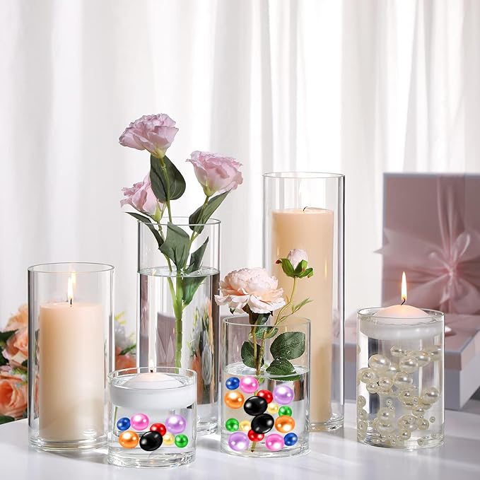 Silver Grey Vase Filler | 150PCS Pearls Bead for Centerpieces Vases | 8/14/20 mm No Hole Beads, Fake Pearls for Wedding Birthday Theme Party Table Centerpieces Decor