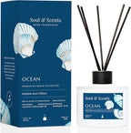 Soul & Scents Reed Diffuser Set – Ocean | 7.43 oz Refillable Scented Oil with 6 Fiber Sticks | Long-Lasting Home Fragrance & Air Freshener for Bedroom, Bathroom, Office | Gift & Décor Piece