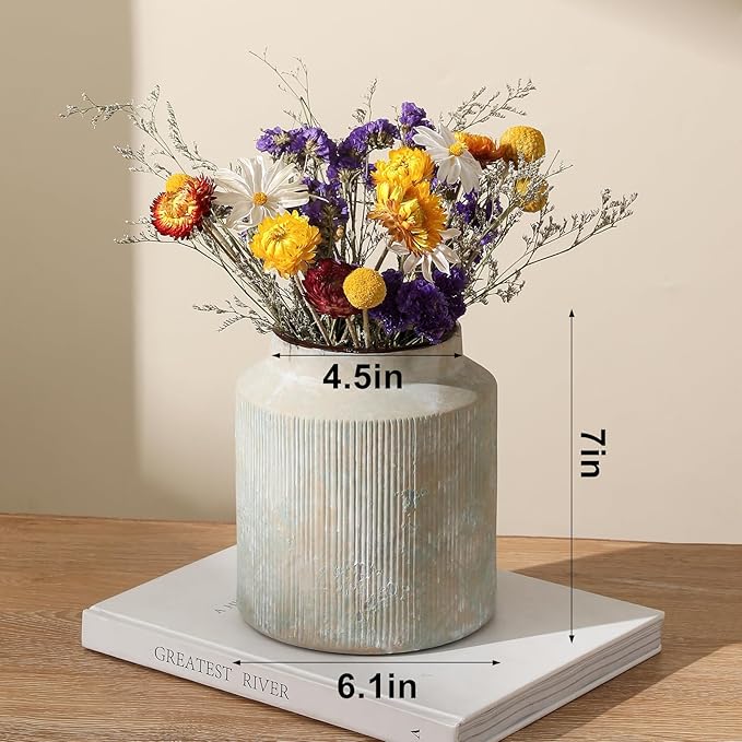 Farmhouse Vase for Home Decor, Vintage Rustic Terracotta Flower Vase Suitable for Home Decor, Living Room, Shelf, Dining Table. 7IN （Rust Green） ZSHLXM