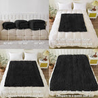 WESHIONGOO Chunky Knit Blanket Throw 40"*40" Knitted Throw Blankets for Couch Bed Fluffy Soft Blanket with Jumbo Chenille Yarn Thick 100% Handmade(Black)